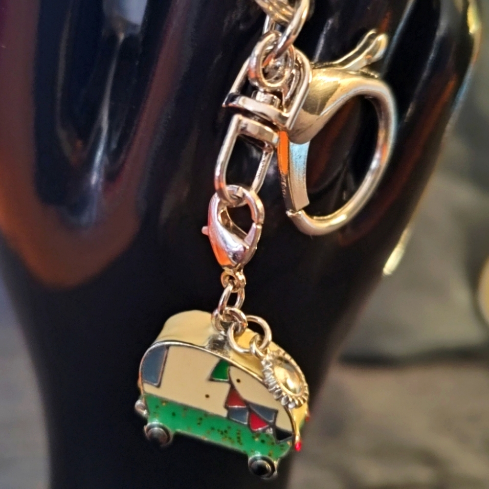 Silver and Green Camper Keychain